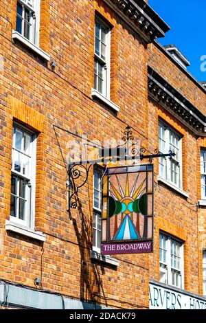 Sign on the exterior of The Broadway Hotel & Carvery in Letchworth Garden City, Hertfordshire, UK Stock Photo