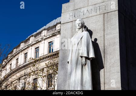 Edith Cavell Memorial by Sir George Frampton in St Martin's Place near the National Portrait Gallery and Trafalgar Square, London, UK Stock Photo