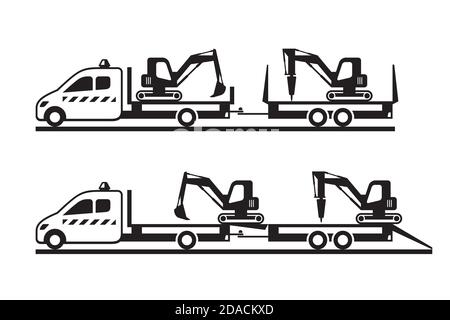 Tipper truck moves mini construction machinery - vector illustration Stock Vector