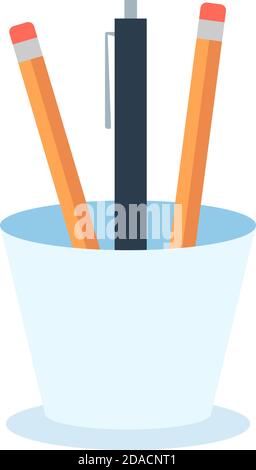 Colored pencils in a glass for office. Flat vector illustration isolated on white background. Stock Vector