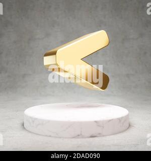Less than icon. Gold glossy Less than symbol isolated on violet velvet ...