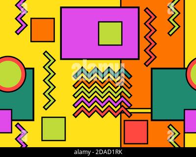 Geometric seamless pattern in 80s style. Bauhaus geometric shape design. Background with triangles, circles and squares for brochures, banners and wra Stock Vector
