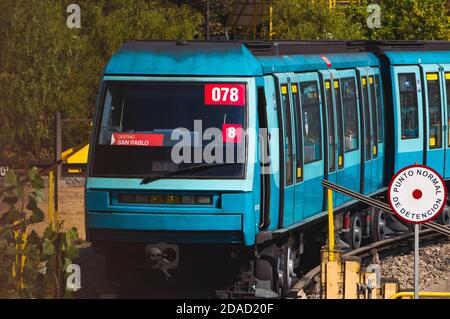 Santiago, Chile - April 2019: A Metro de Santiago train at Line 1 Stock Photo