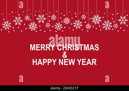 Festive white seamless snowflake border isolated on a red background with text. Christmas design for the postcard. Copy space for design Stock Vector