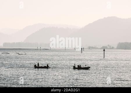 Two small fishing boats out on the Chatcolet Lake in north Idaho. Stock Photo