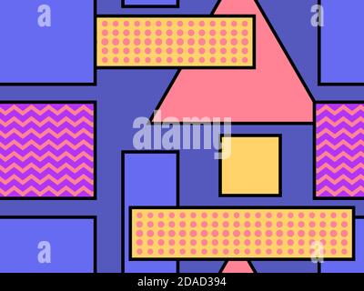 Geometric seamless pattern in 80s style. Bauhaus geometric shape design. Background with triangles, circles and squares for brochures, banners and wra Stock Vector
