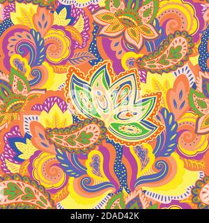 Seamless pattern with complex ornament elements in ornate oriental paisley style. Stock Vector