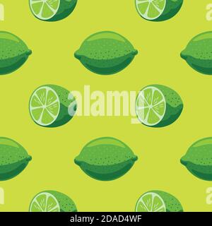 Cute regular seamless pattern with lime fruits and slices. Stock Vector
