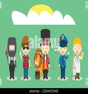 Kids Vector Characters Collection: Set of 80 different professions in cartoon style. Stock Vector