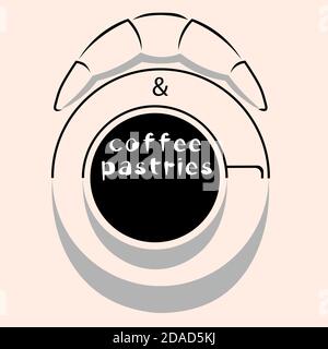 creative coffee and bakery logo made from silhouettes and shadows with lettering Stock Vector