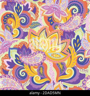 Seamless pattern with complex ornament elements in ornate oriental paisley style. Stock Vector
