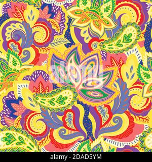 Seamless pattern with complex ornament elements in ornate oriental paisley style. Stock Vector