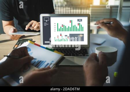 Team work marketing  process Marketing strategy analysing stock Dashboard Strategy Research Concept Stock Photo