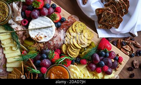 Charcuterie and cheese grazing board Stock Photo