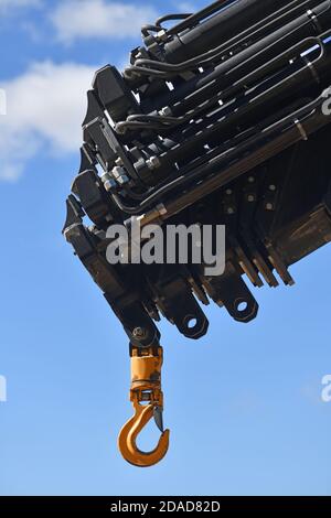 detail of a hook and lifting gear used on a small crane Stock Photo