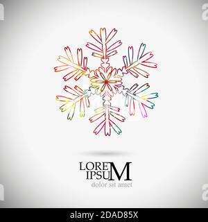 A multi-colored abstraction of a snowflake. Merry Christmas. Mixed media. Vector illustration Stock Vector