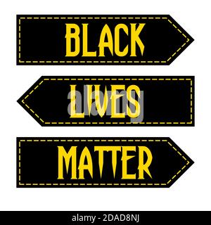 Black Lives Matter Modern Label banner, design concept, sign, with yellow text and dash line on a white background. Stock Photo