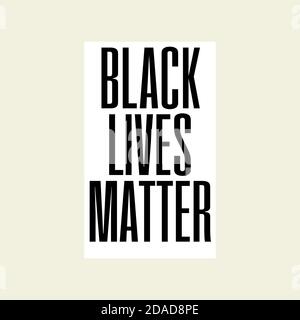 Black Lives Matter sign, in simple design concept, protestation post with white background behind text over light yellow background. Stock Photo