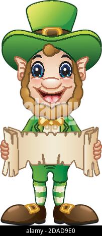 Vector illustration of Cartoon Leprechaun holding a scroll Stock Vector