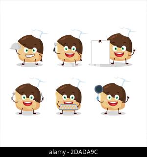 Cartoon character of chocolate slime cookies with various chef emoticons Stock Vector