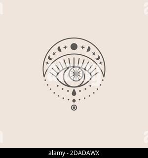 Mystical Eye and Moon Icon in a Trending Minimal Linear Style. Vector Isoteric Illustration Stock Vector