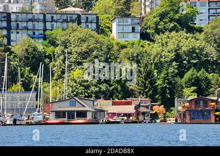 Houseboats at the Lake Union, Seattle, WA, the area where the movie 'Sleepless in Seattle' was filmed. Stock Photo