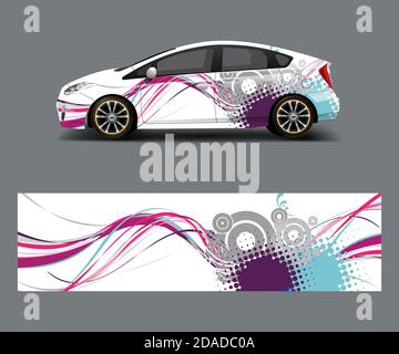 Car decal wrap design vector with wave element . Graphic abstract shapes racing for vehicle, race car template design vector Stock Vector