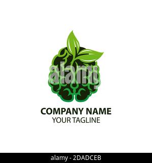 Brain with green leaves. Concept for organic, eco friendly products, stores or brands. Vector logo template. Stock Vector