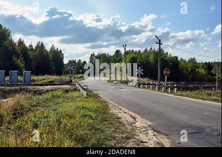 railway crossing in rural areas Stock Photo