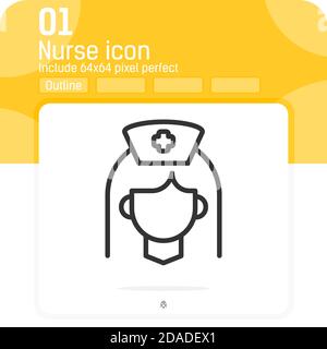 Nurse icon with outline style isolated on white background. Vector illustration thin line nurse icon for web design, ui, ux, healthcare, applications, Stock Vector