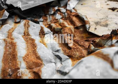 Texture of Zinc sheet is rust on the floor Stock Photo