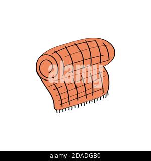 Cozy soft blanket rolled up. Hygge seasonal concept. Interior item, design element. Doodle vector illustration Stock Vector