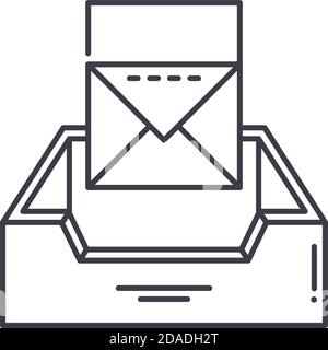 Mailbox tray icon, linear isolated illustration, thin line vector, web design sign, outline concept symbol with editable stroke on white background. Stock Vector