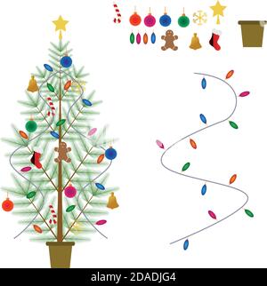 Christmas tree elements , decorative elements , flat design Stock Vector