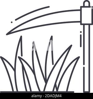 Scythe icon, linear isolated illustration, thin line vector, web design sign, outline concept symbol with editable stroke on white background. Stock Vector