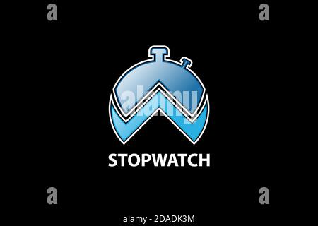 Stopwatch logo with letter W design concept, countdown vector icon and symbol, isolated on black background. Stock Vector