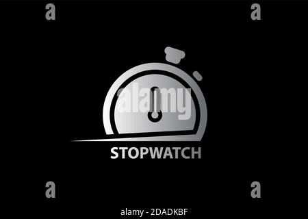 Metallic stopwatch logo design concept, countdown vector icon and symbol, isolated on black background. Stock Vector