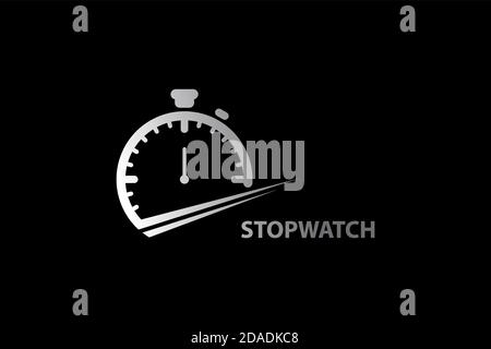 Metallic stopwatch logo design concept, countdown vector icon and symbol, isolated on black background. Stock Vector