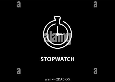 Stopwatch logo design concept template, line art style, countdown vector icon and symbol, isolated on black background. Stock Vector