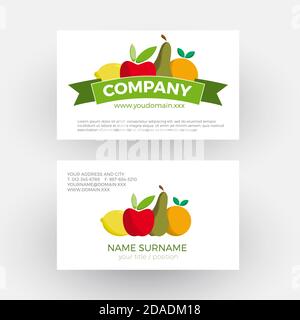 Vector abstract greengrocer,  fruit and vegetables. Business card Stock Vector
