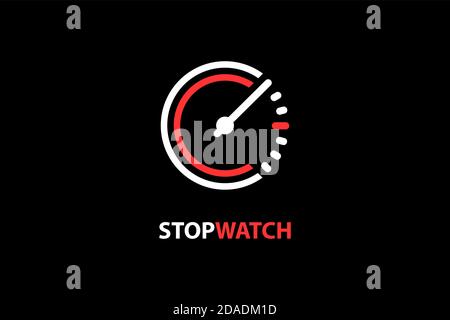 Stopwatch logo design concept template, letter C shape line art style, countdown vector icon and symbol, isolated on black background. Stock Vector