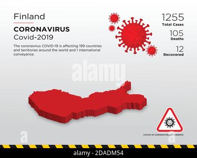 Finland Affected Country 3D Map of Coronavirus Disease Design Template Stock Vector