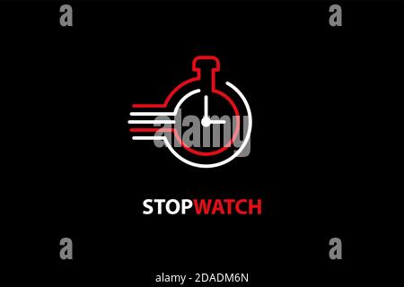 Stopwatch logo template, Fast express line art design concept, countdown vector icon and symbol, isolated on black background. Stock Vector
