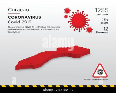 Curacao Affected Country 3D Map of Coronavirus Disease Design Template Stock Vector