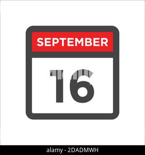 September 16 calendar icon with day & month Stock Vector