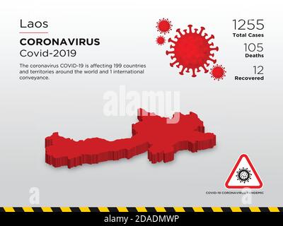 Laos Affected Country 3D Map of Coronavirus Disease Design Template Stock Vector