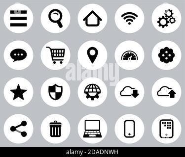 Search Engine Or User Interface Icons Black & White Flat Design Circle Set Big Stock Vector