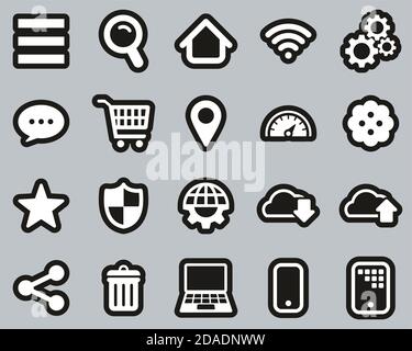 Search Engine Or User Interface Icons White On Black Sticker Set Big Stock Vector
