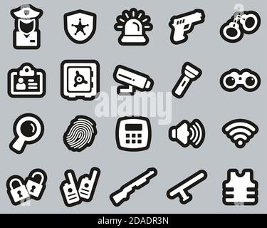 Security System & Equipment Icons White On Black Sticker Set Big Stock Vector