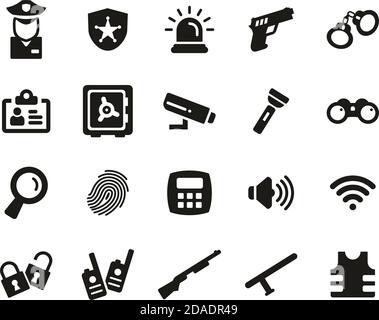 Security System & Equipment Icons Black & White Set Big Stock Vector